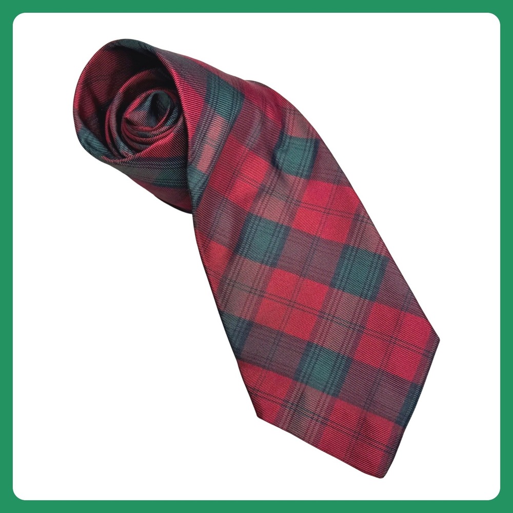 Brooks Brothers Makers Plaid‎ Tartan Silk Tie Men 3.75" Red Green Handmade USA